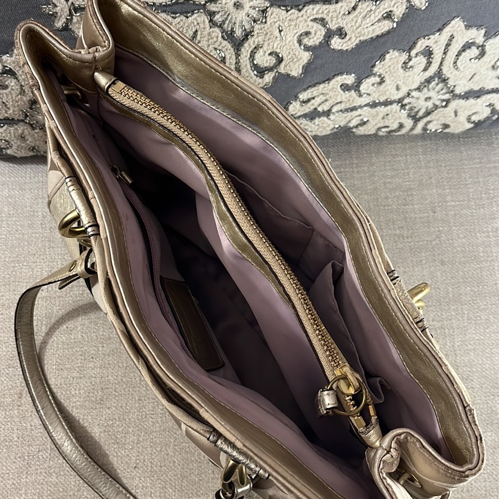 Coach Gold Metallic Colette Signature Canvas Shoulder Bag - Picture 11 of 16